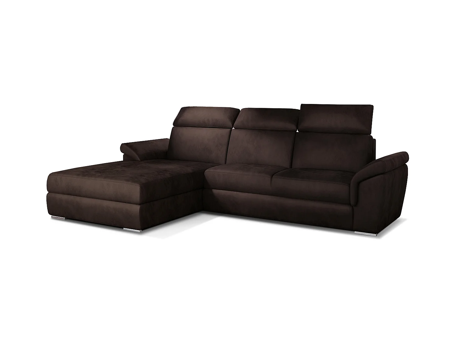 Canapé convertible d'angle gauche velours chocolat têtières réglables Suzy 272cm