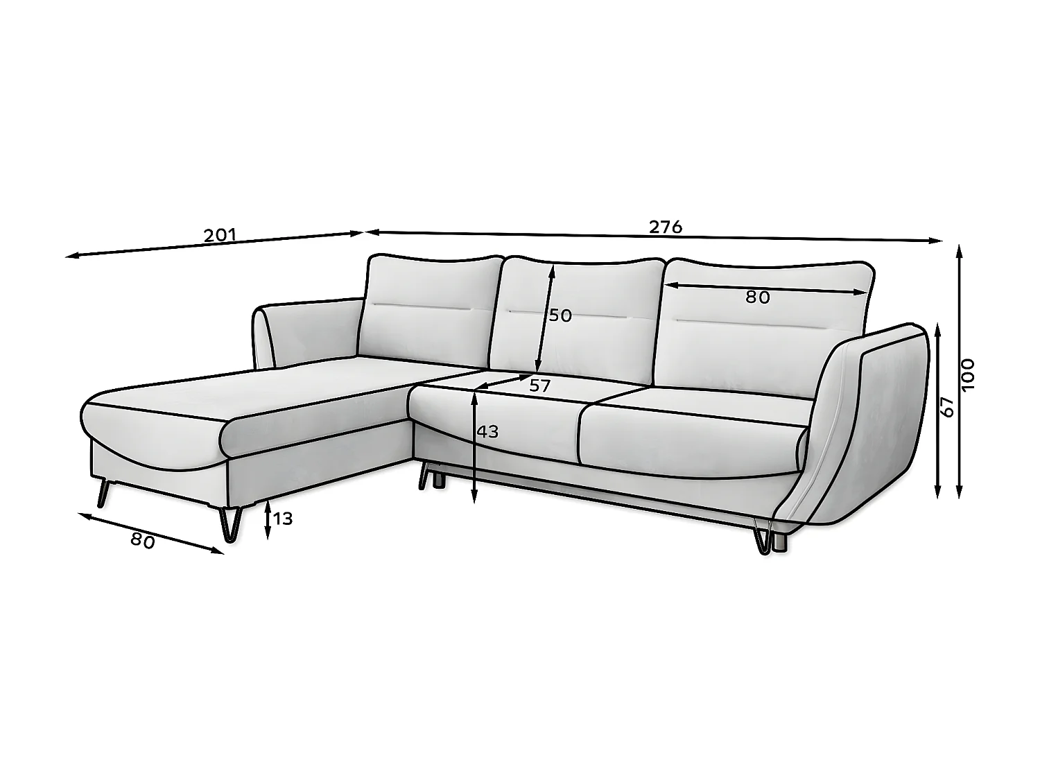 Canapé d'angle droit convertible tissu gris clair Zurik 276cm