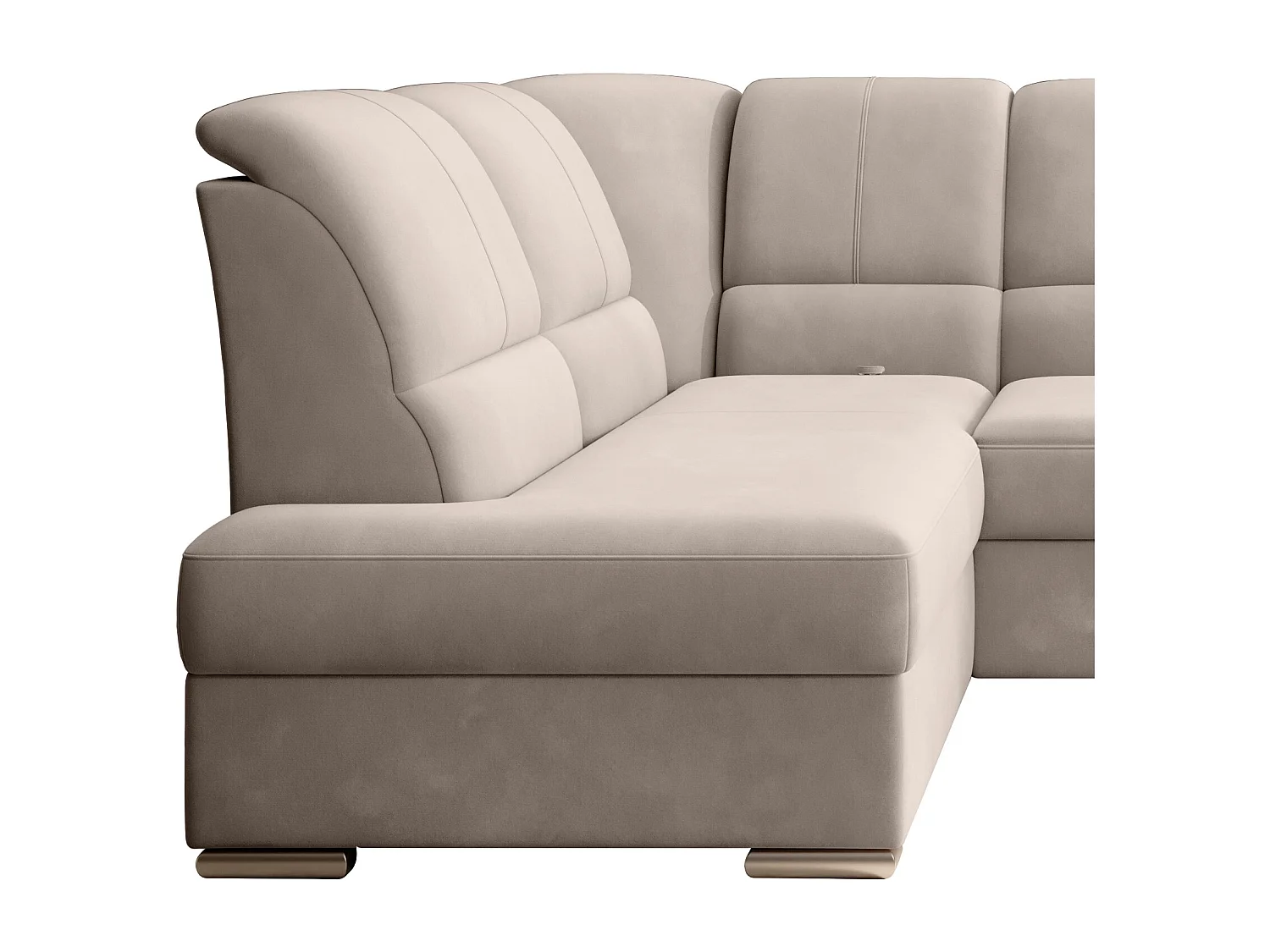 Canapé angle gauche convertible velours beige et pieds acier chromé Zabor 270cm