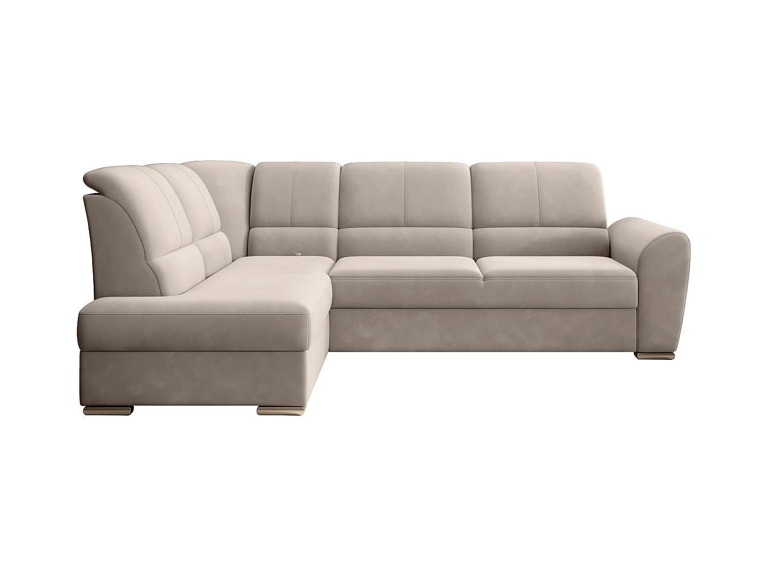 Canapé angle gauche convertible velours beige et pieds acier chromé Zabor 270cm