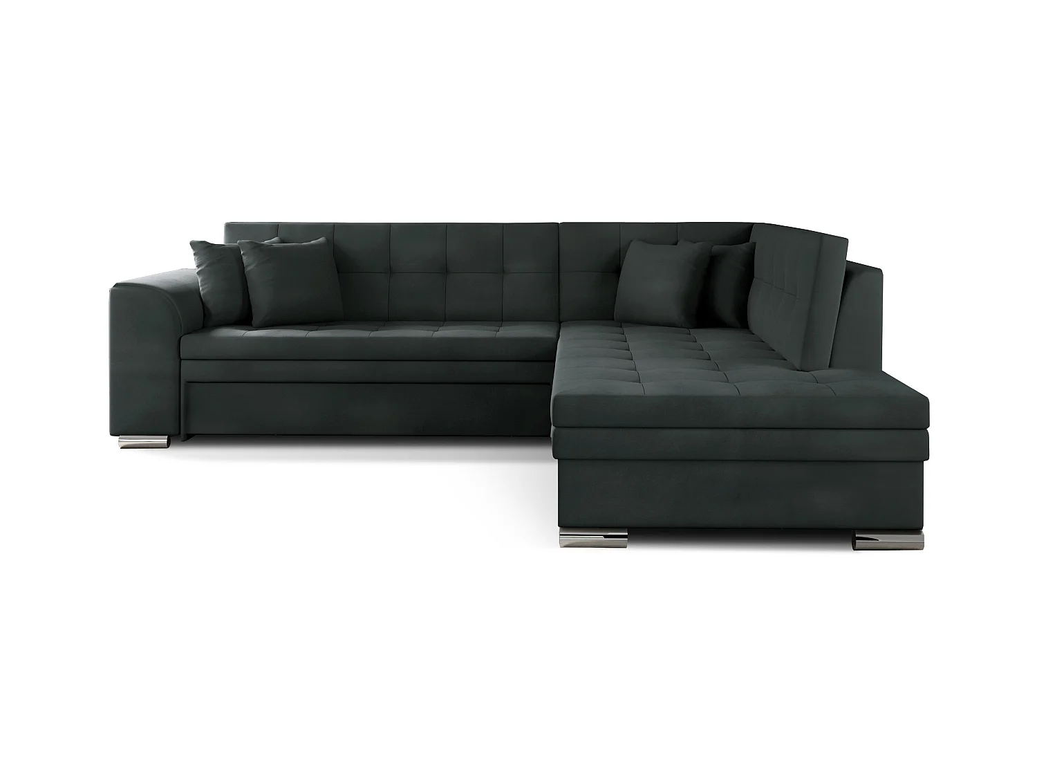 Canapé convertible angle droit velours anthracite et chromé Pika 260cm