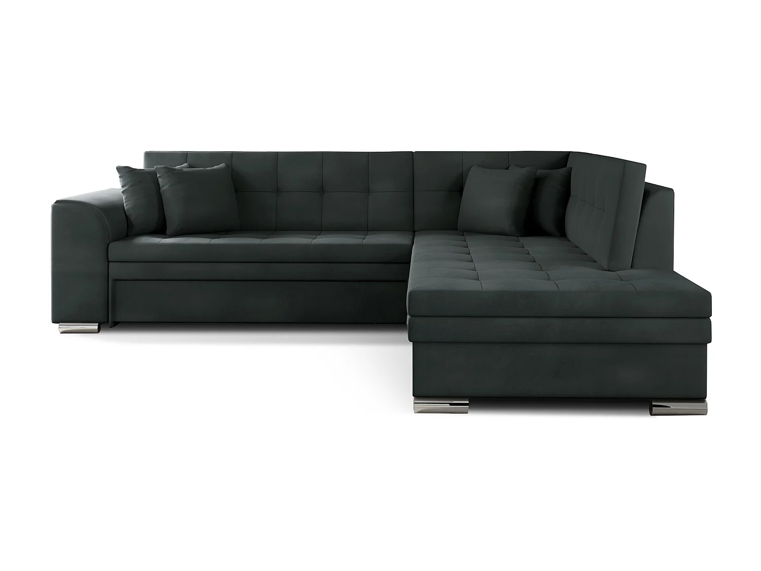 Canapé convertible angle droit velours anthracite et chromé Pika 260cm