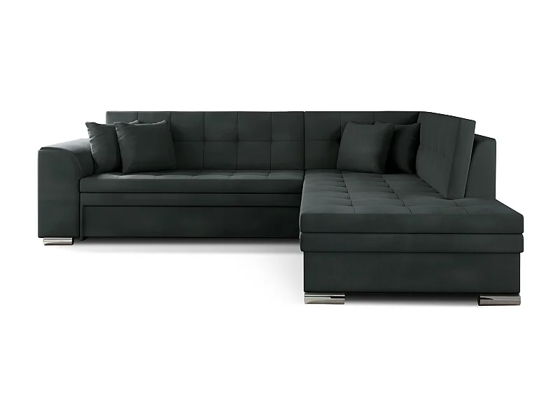 Canapé convertible angle droit velours anthracite et chromé Pika 260cm