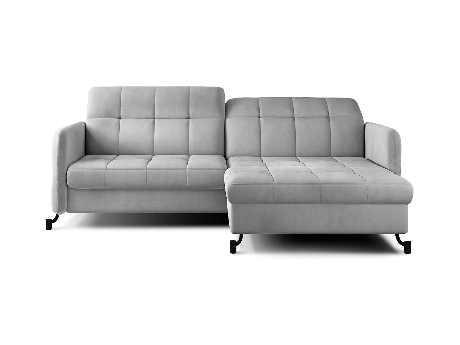 Canapé d'angle convertible velours avec coffre de rangement LORI-Gris clair-angle droit