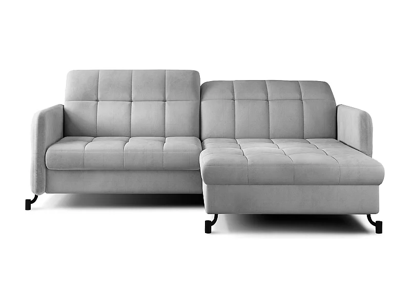 Canapé d'angle convertible velours avec coffre de rangement LORI-Gris clair-angle droit