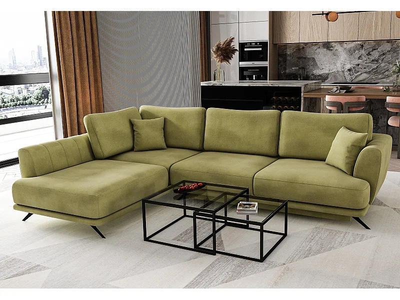 Canapé convertible angle gauche tissu vert kaki Savary 280cm