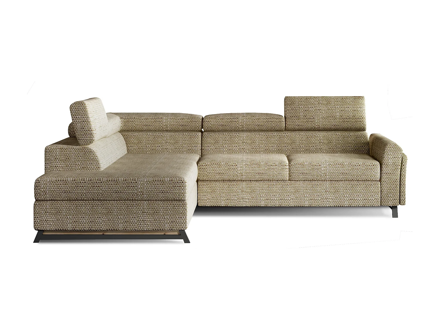 Converteerbare hoekbank links in gemêleerde beige stof met verstelbare hoofdsteunen Nikos 265 cm