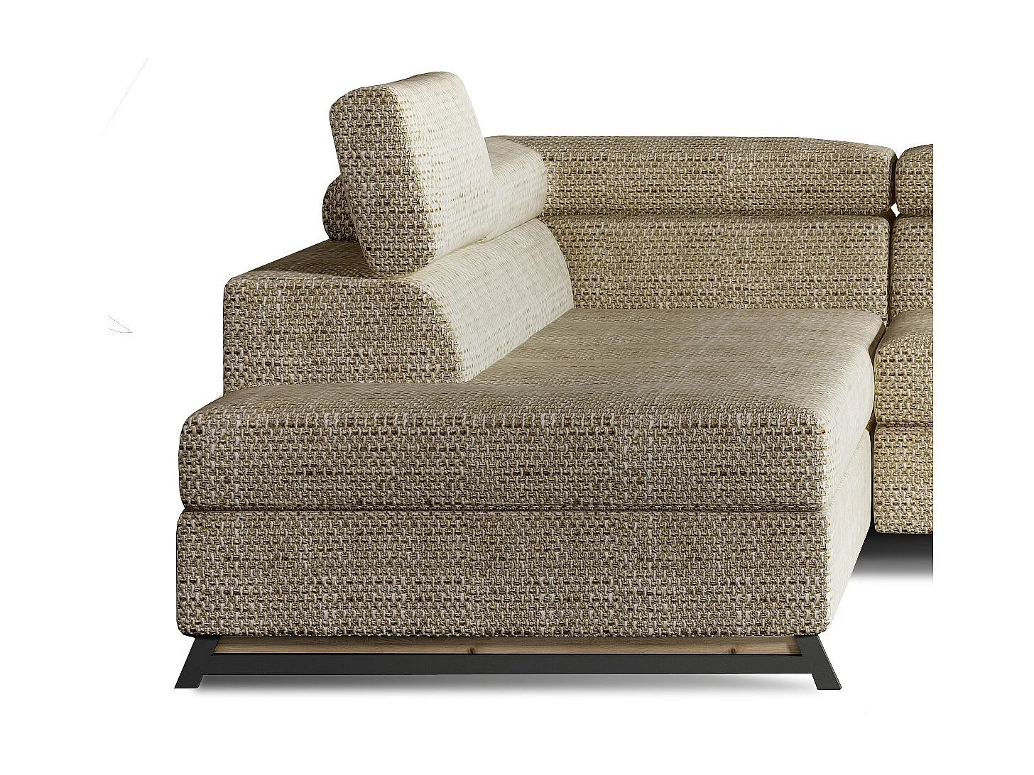 Converteerbare hoekbank links in gemêleerde beige stof met verstelbare hoofdsteunen Nikos 265 cm