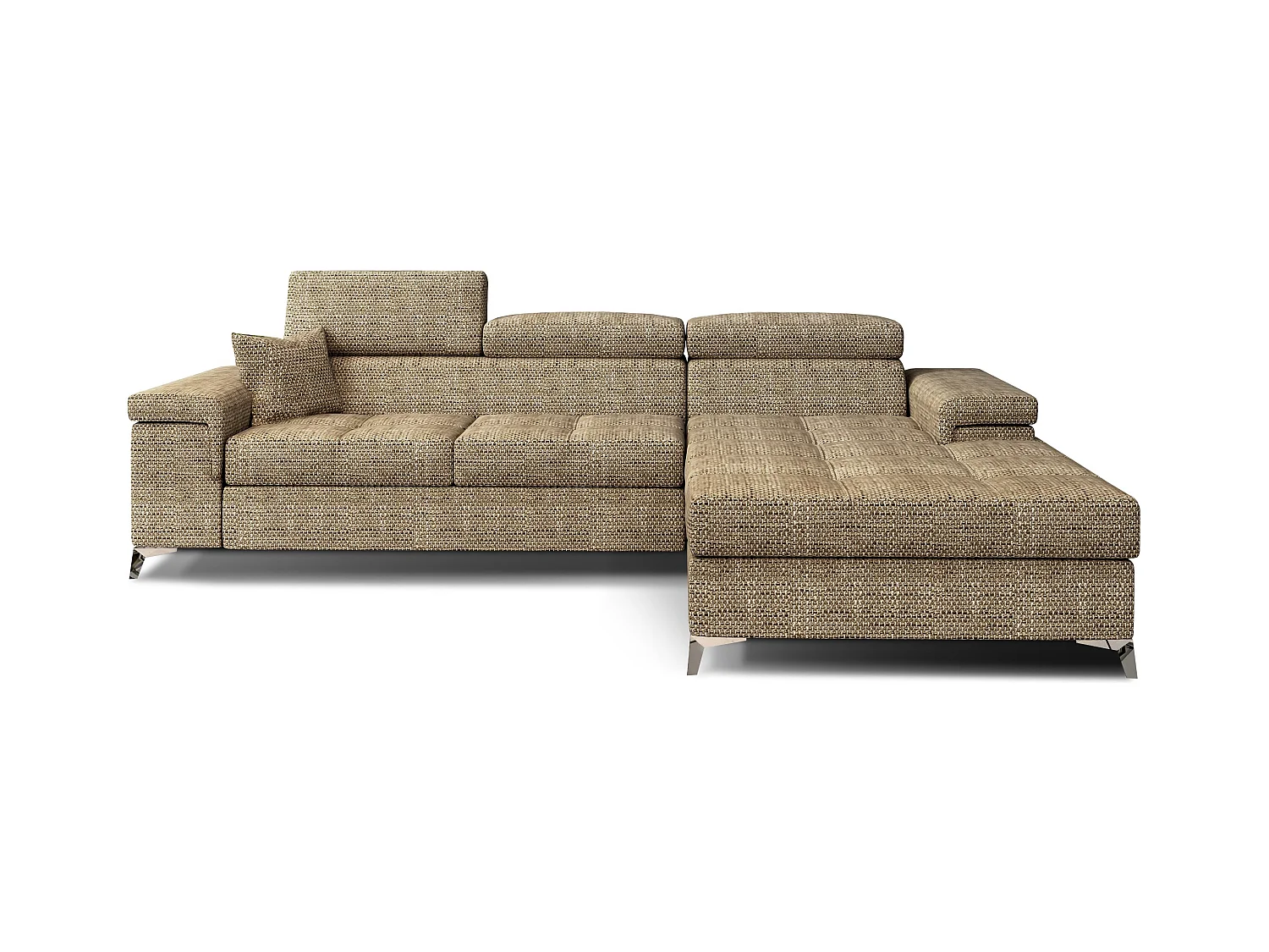 Canapé angle droit convertible tissu beige chiné avec appuis-tête réglables Rikaro 280cm