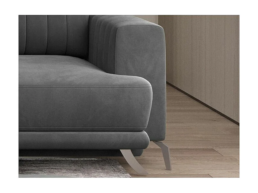 Canapé convertible design 3-4 places tissu doux gris et pieds acier chromé Eliza 250cm