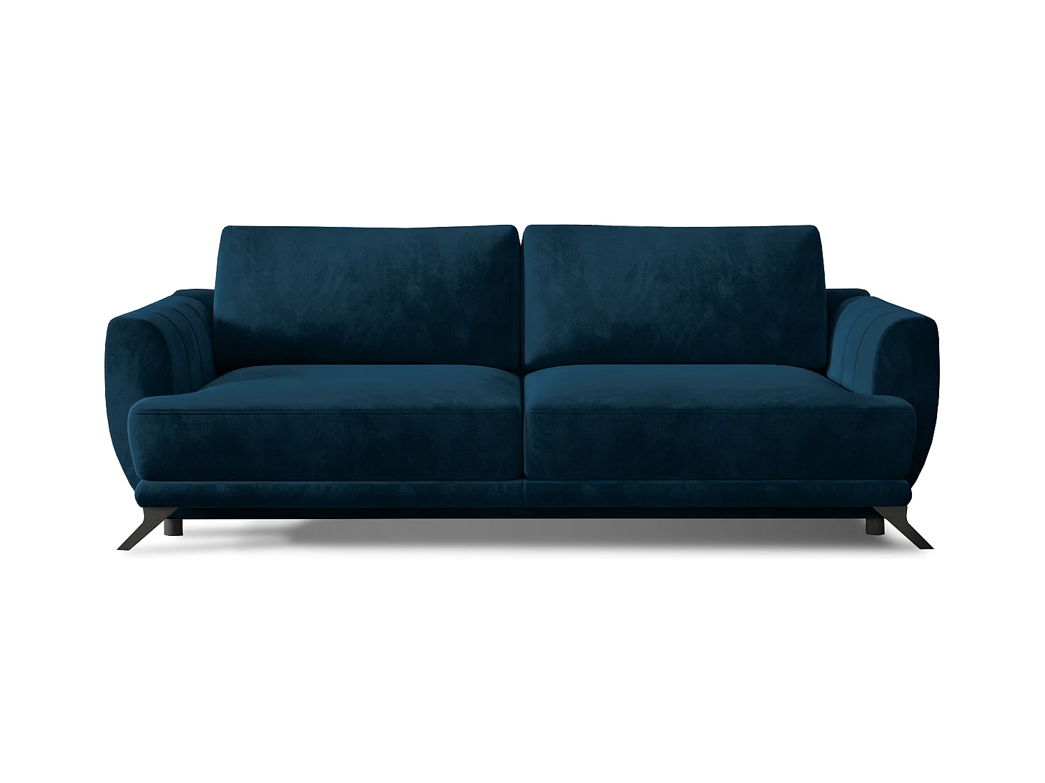 Canapé convertible 3-4 places velours bleu de Berlin et pieds métal noir Zora 250cm