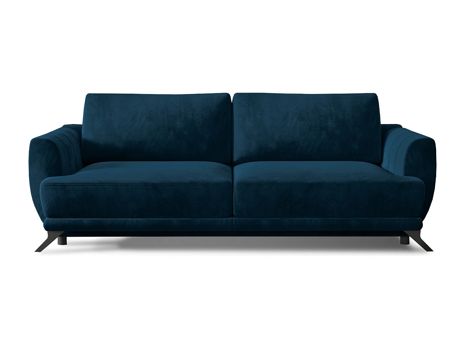 Canapé convertible 3-4 places velours bleu de Berlin et pieds métal noir Zora 250cm