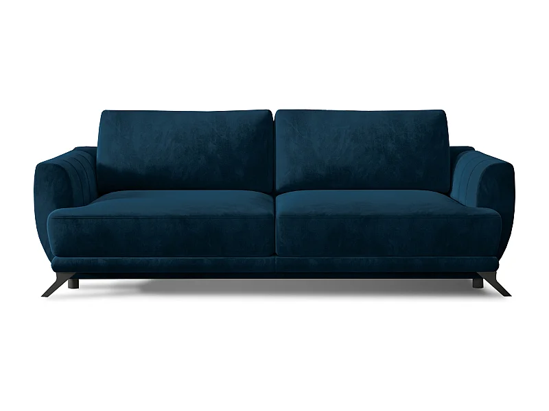 Canapé convertible 3-4 places velours bleu de Berlin et pieds métal noir Zora 250cm