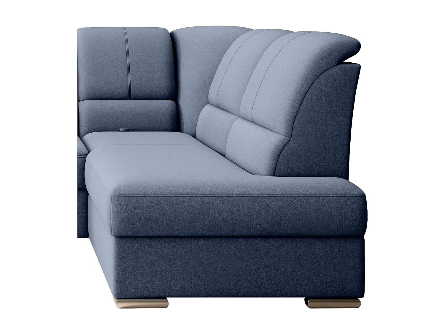 Canapé angle droit convertible tissu bleu et pieds acier chromé Zabor 270cm