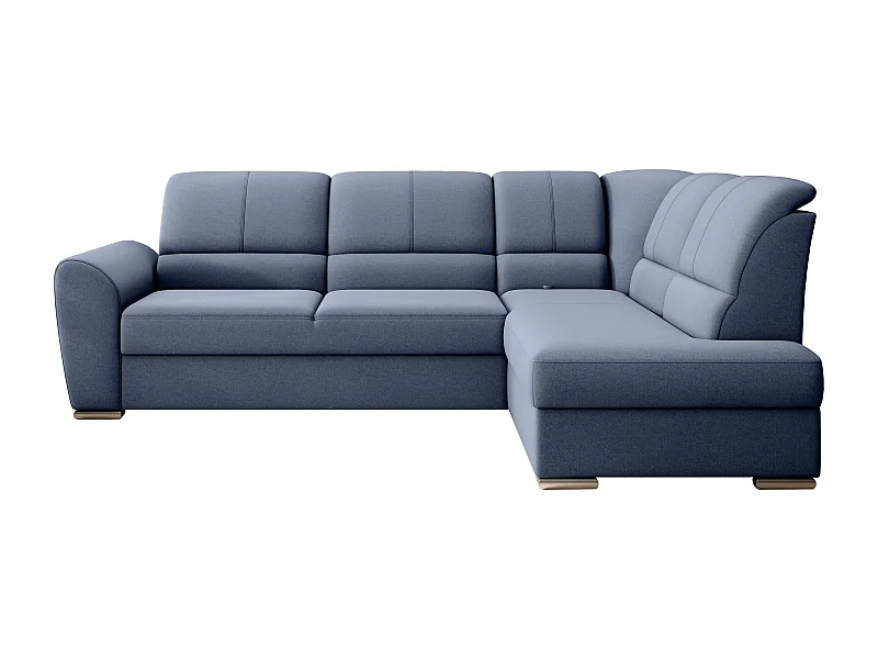 Canapé angle droit convertible tissu bleu et pieds acier chromé Zabor 270cm