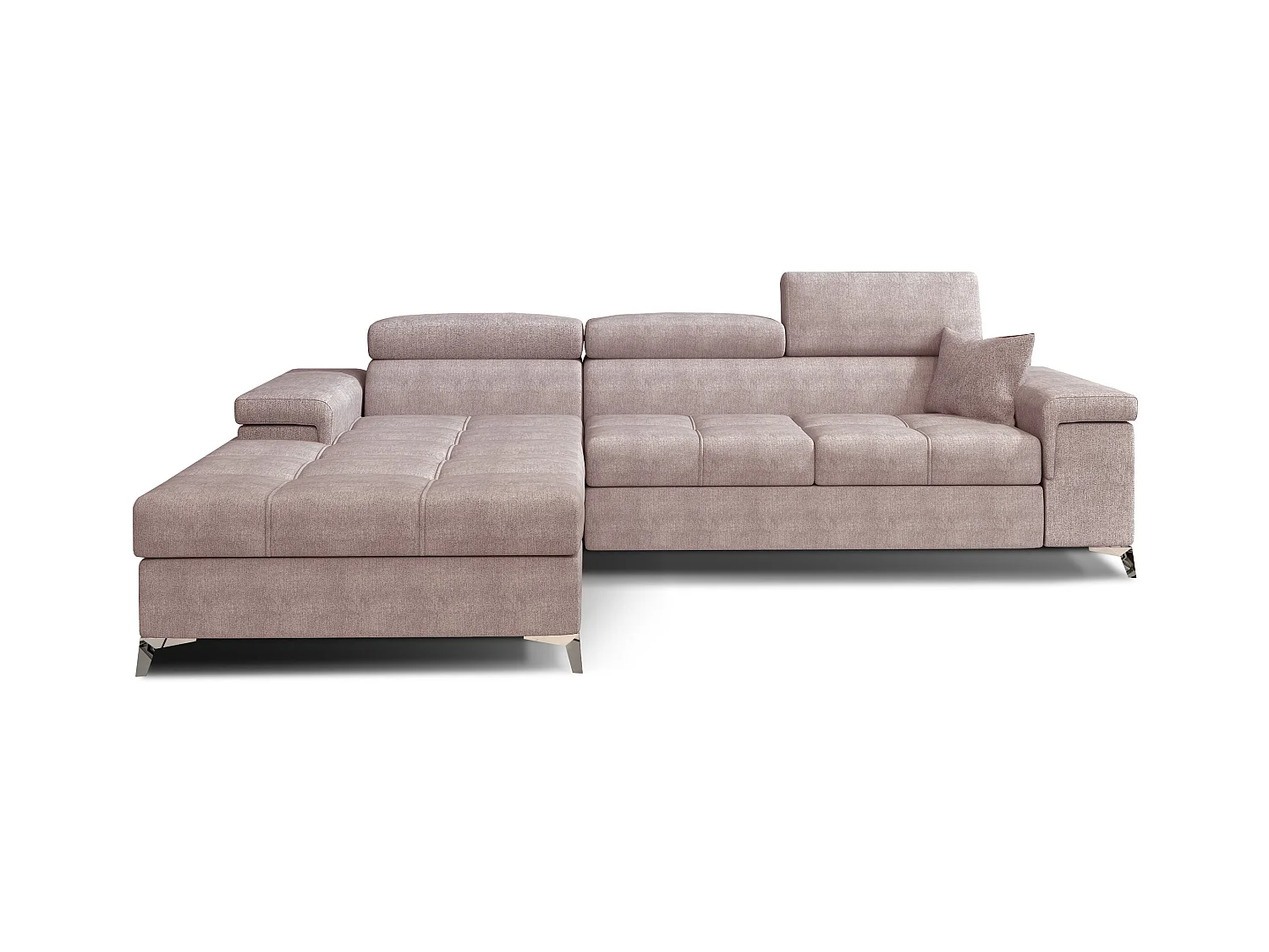 Canapé angle gauche convertible tissu rose clair avec appuis-tête réglables Rikaro 280cm