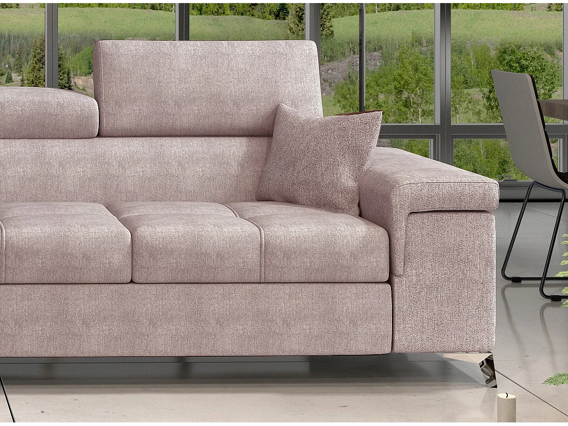 Canapé angle gauche convertible tissu rose clair avec appuis-tête réglables Rikaro 280cm