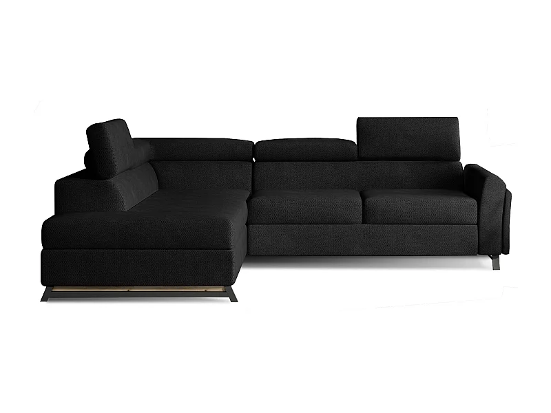 Canapé angle gauche convertible tissu noir avec têtières réglables Nikos 265cm