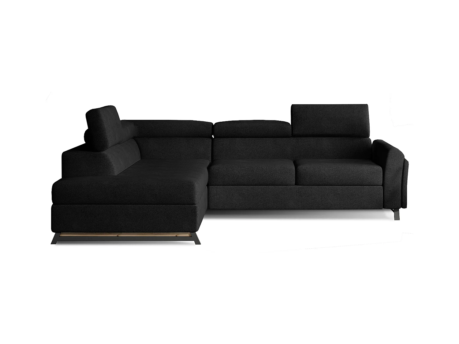 Canapé angle gauche convertible tissu noir avec têtières réglables Nikos 265cm
