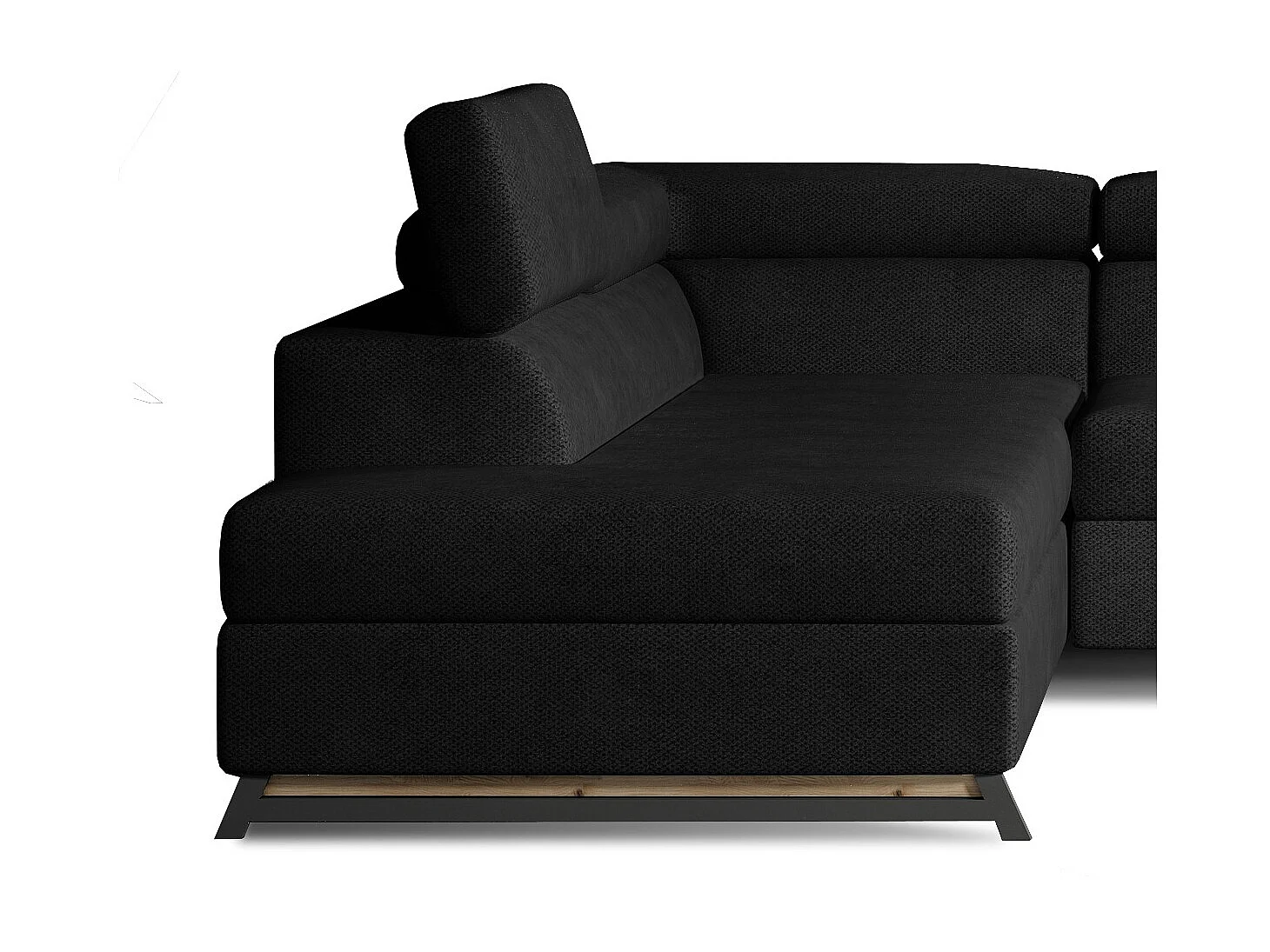 Canapé angle gauche convertible tissu noir avec têtières réglables Nikos 265cm