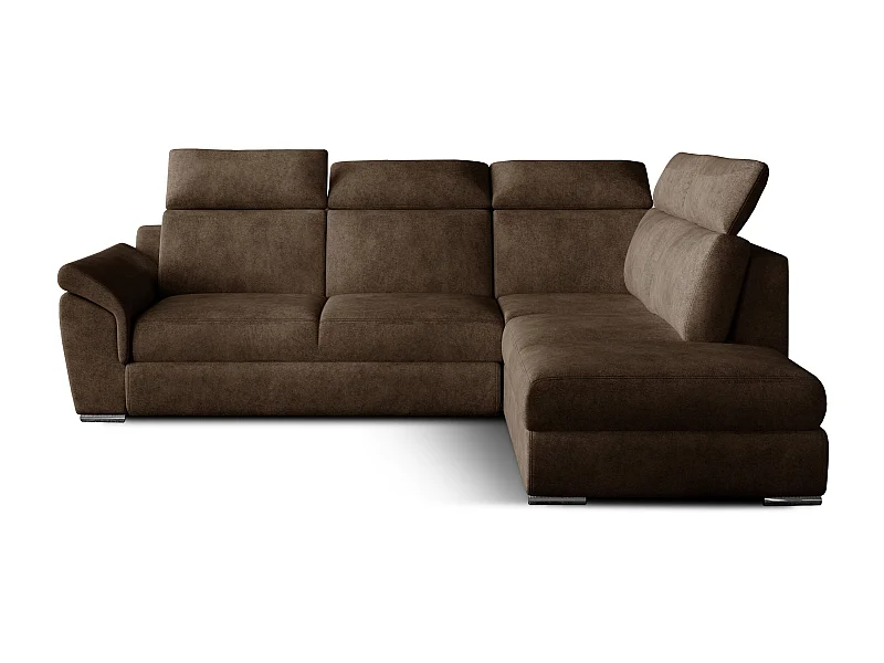 Canapé angle droit convertible tissu marron avec appuis-tête réglables Kepita 260cm