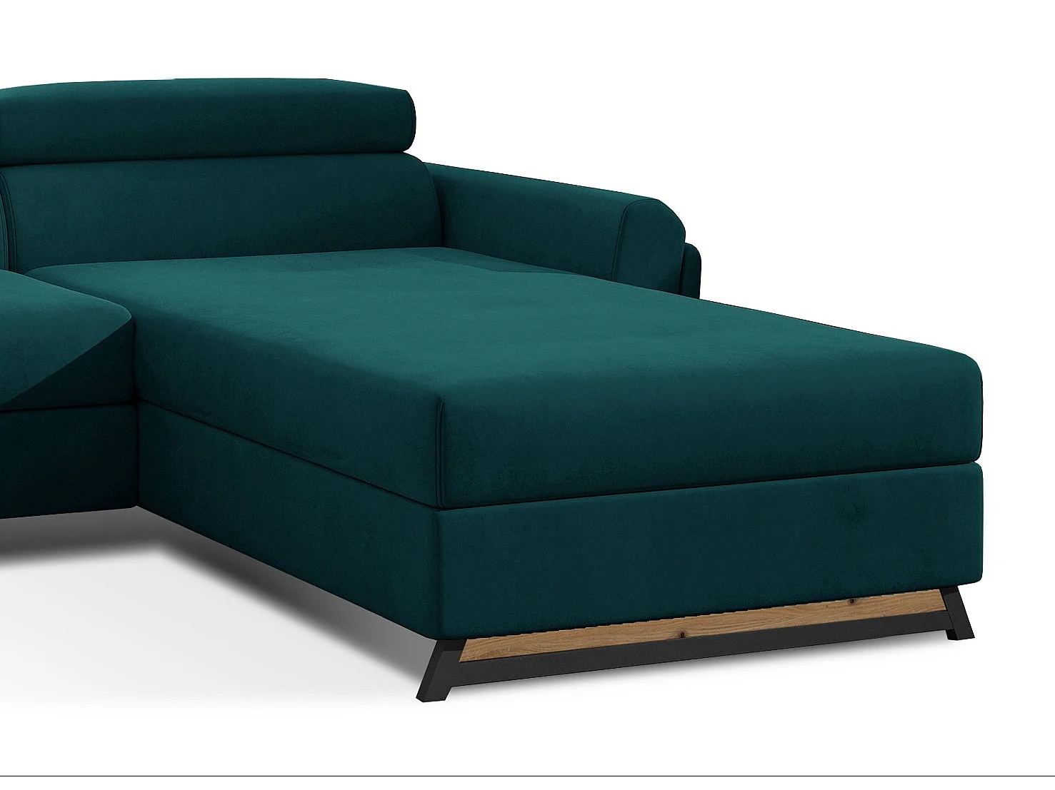 Canapé angle droit convertible velours vert pin avec appuis-tête réglables Mazerali 300cm