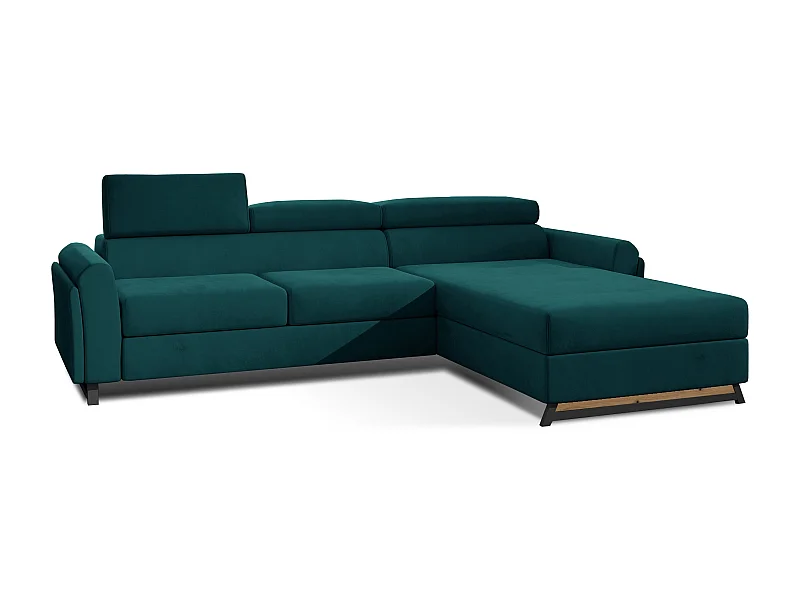 Canapé angle droit convertible velours vert pin avec appuis-tête réglables Mazerali 300cm