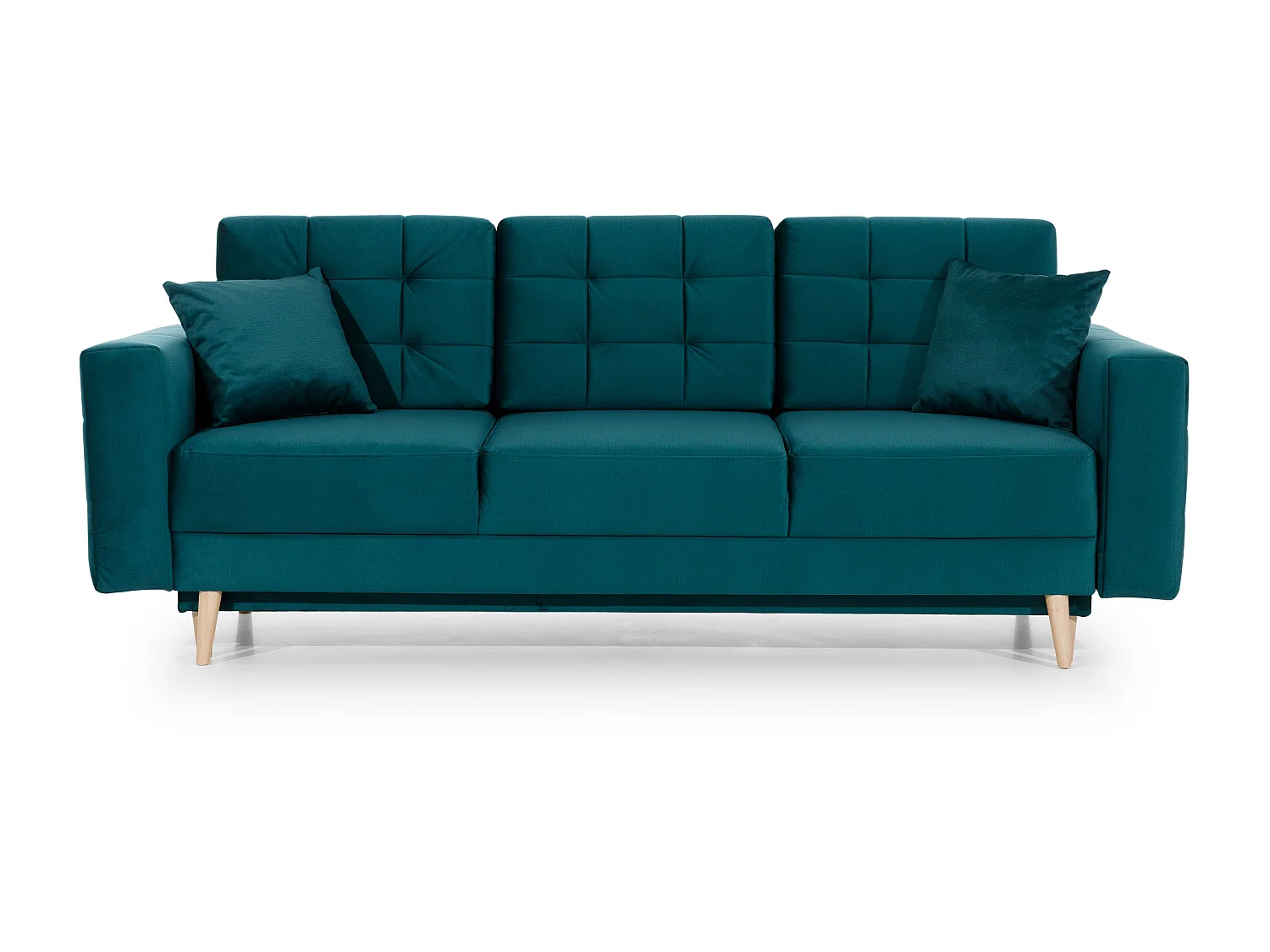 Canapé 3 places convertible matelassé velours bleu canard Anska 235cm