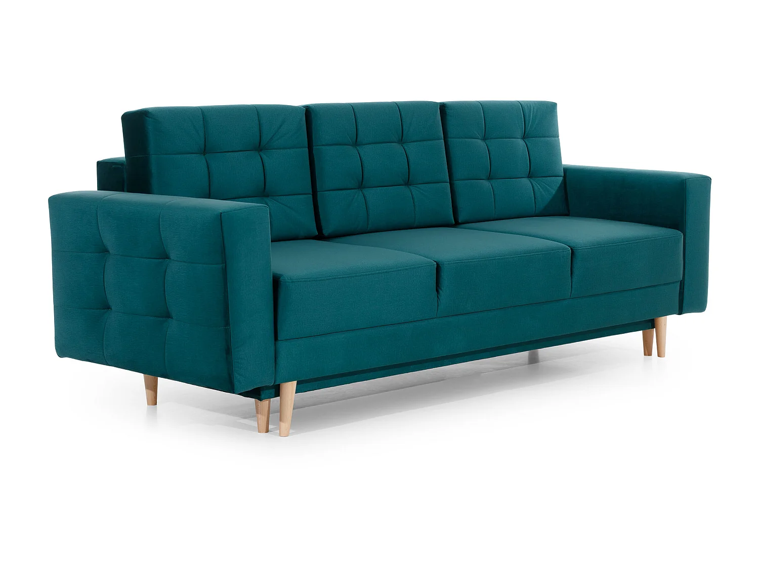 Canapé 3 places convertible matelassé velours bleu canard Anska 235cm