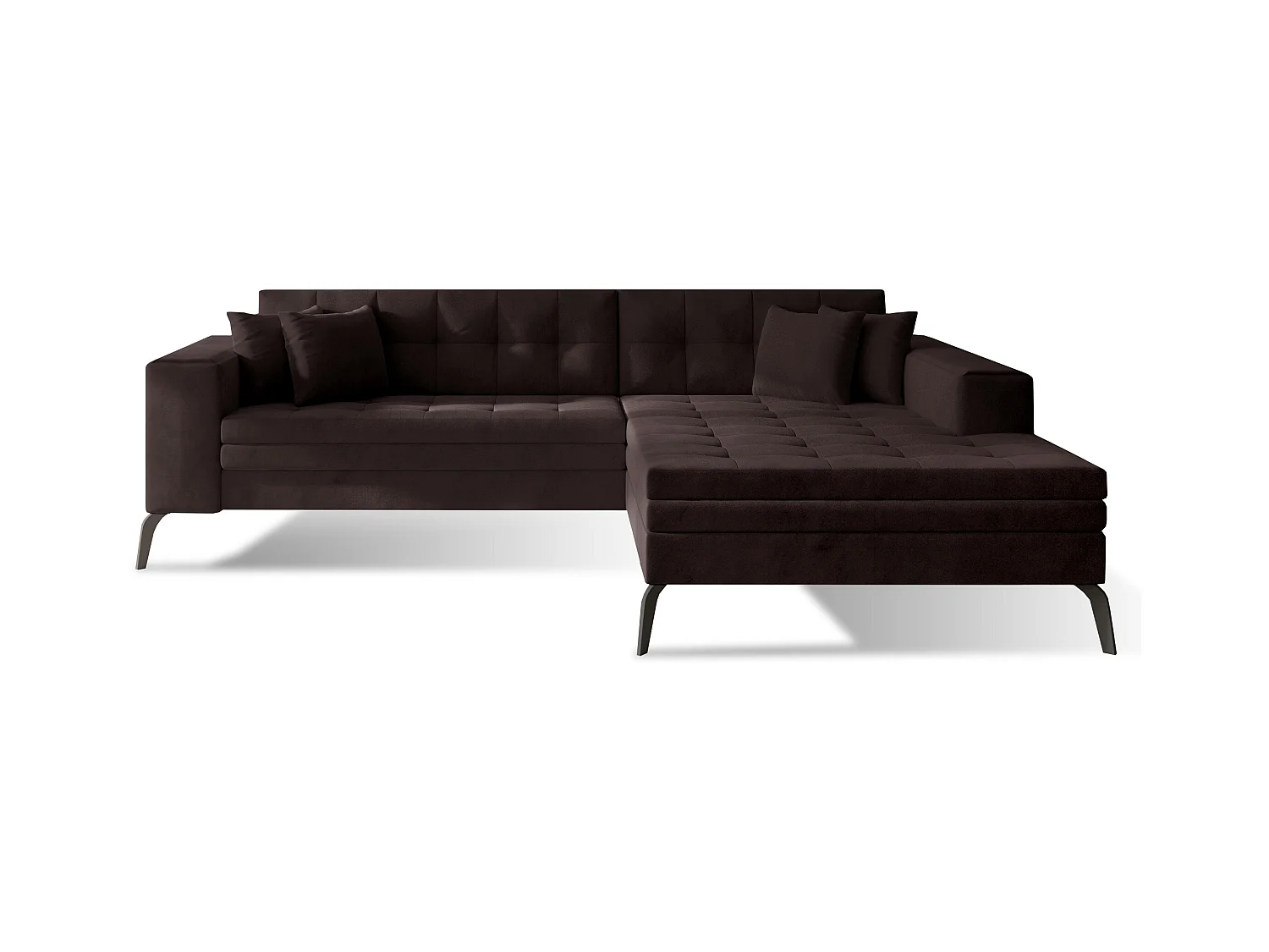 Canapé convertible capitonné angle droit velours marron et pieds métal noir Lazor 295cm