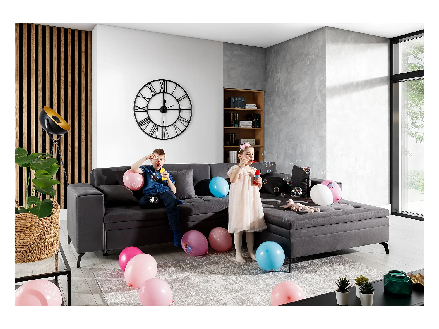 Gestoffeerde slaapbank haaks bruin fluweel en zwart metalen poten Lazor 295 cm