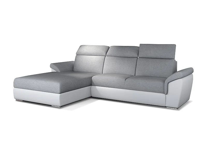 Canapé convertible d'angle gauche simili blanc et tissu gris clair Suzy 272cm