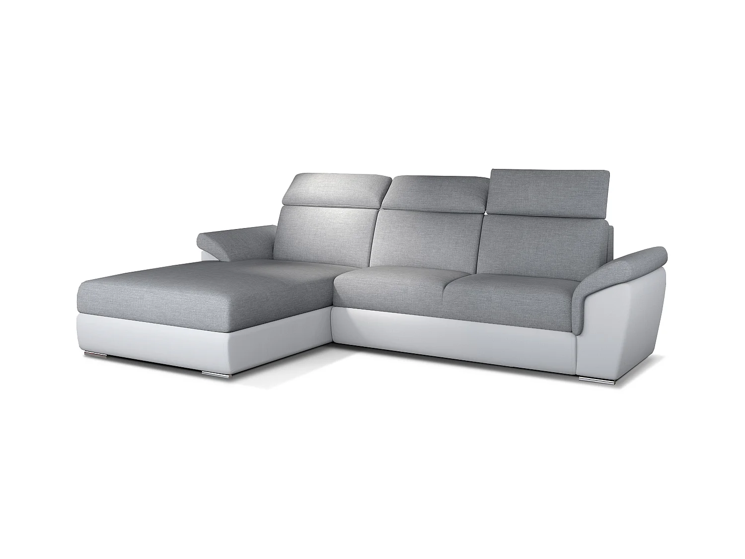 Converteerbare hoekbank links in witte imitatie en lichtgrijze stof Suzy 272 cm