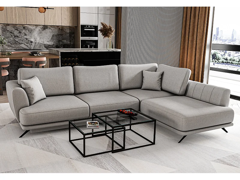 Canapé convertible angle droit tissu gris beige Savary 280cm