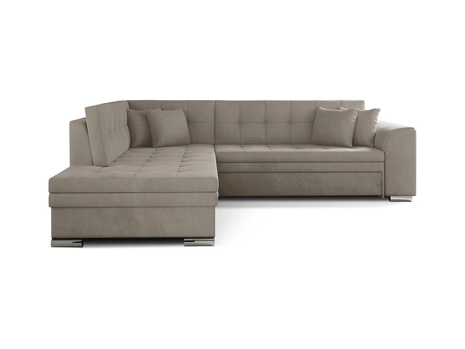 Canapé convertible angle gauche velours beige clair et chromé Pika 260cm
