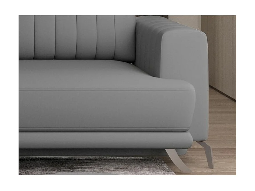 Canapé convertible design 3-4 places simili cuir gris et pieds acier chromé Eliza 250cm