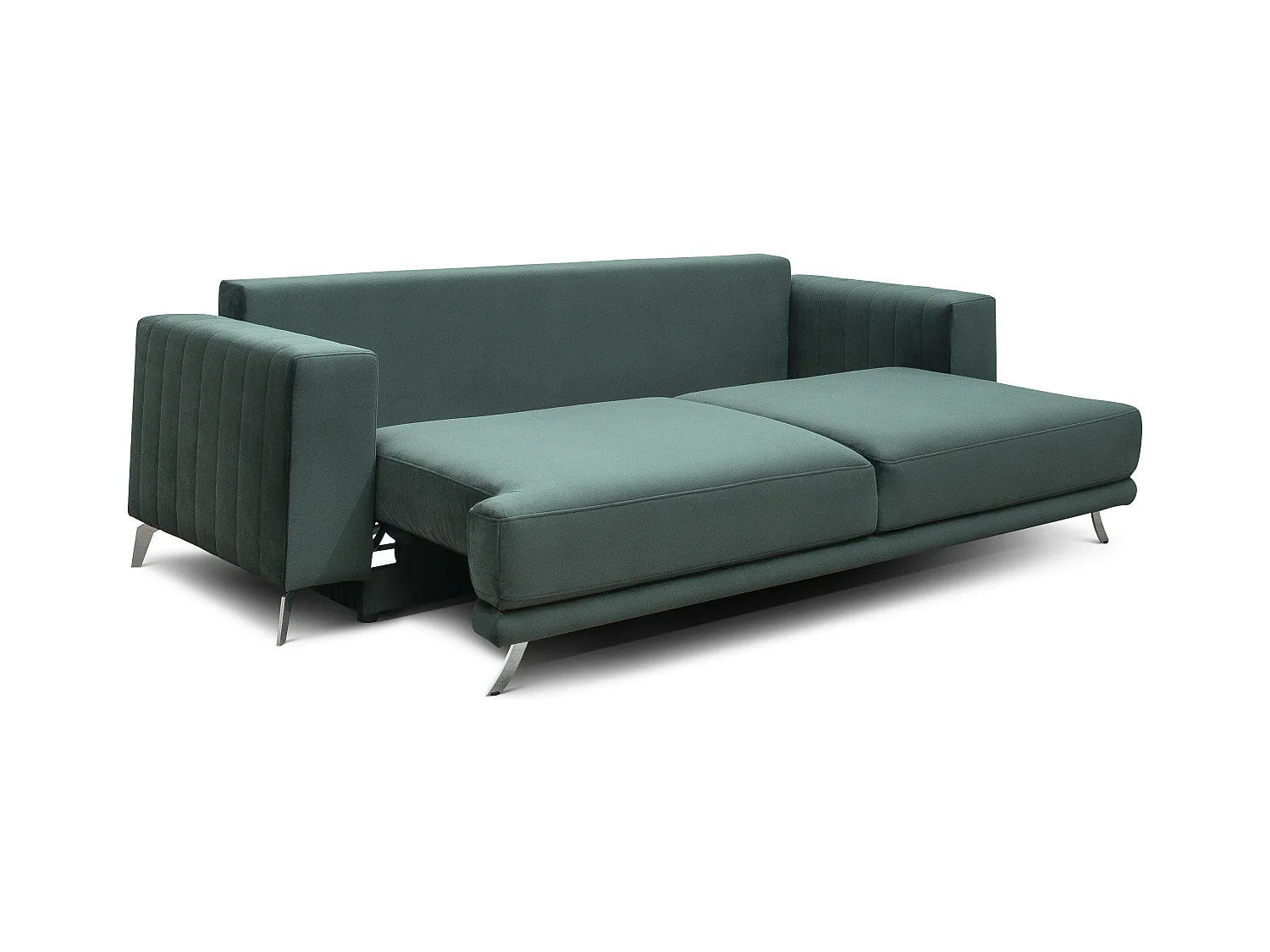 Canapé convertible design 3-4 places simili cuir gris et pieds acier chromé Eliza 250cm