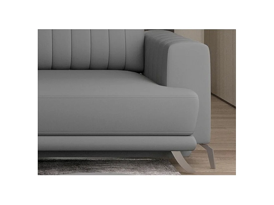 Canapé convertible design 3-4 places simili cuir gris et pieds acier chromé Eliza 250cm