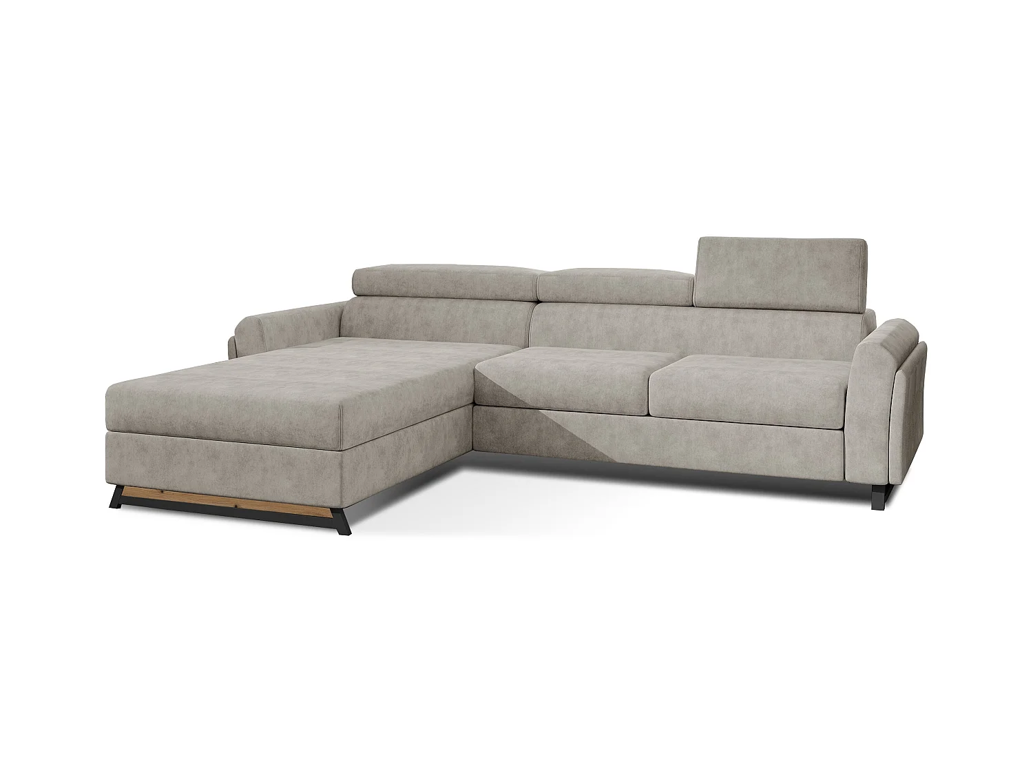 Canapé angle gauche convertible tissu beige avec appuis-tête réglables Mazerali 300cm