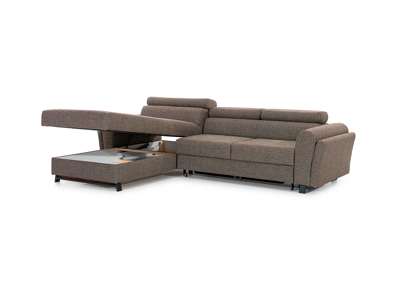 Canapé angle gauche convertible tissu beige avec appuis-tête réglables Mazerali 300cm