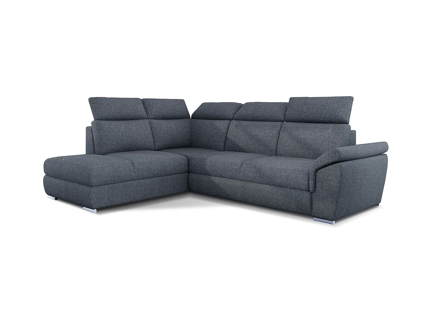 Canapé angle gauche convertible tissu doux gris foncé chiné avec appuis-tête réglables Kepita 260cm