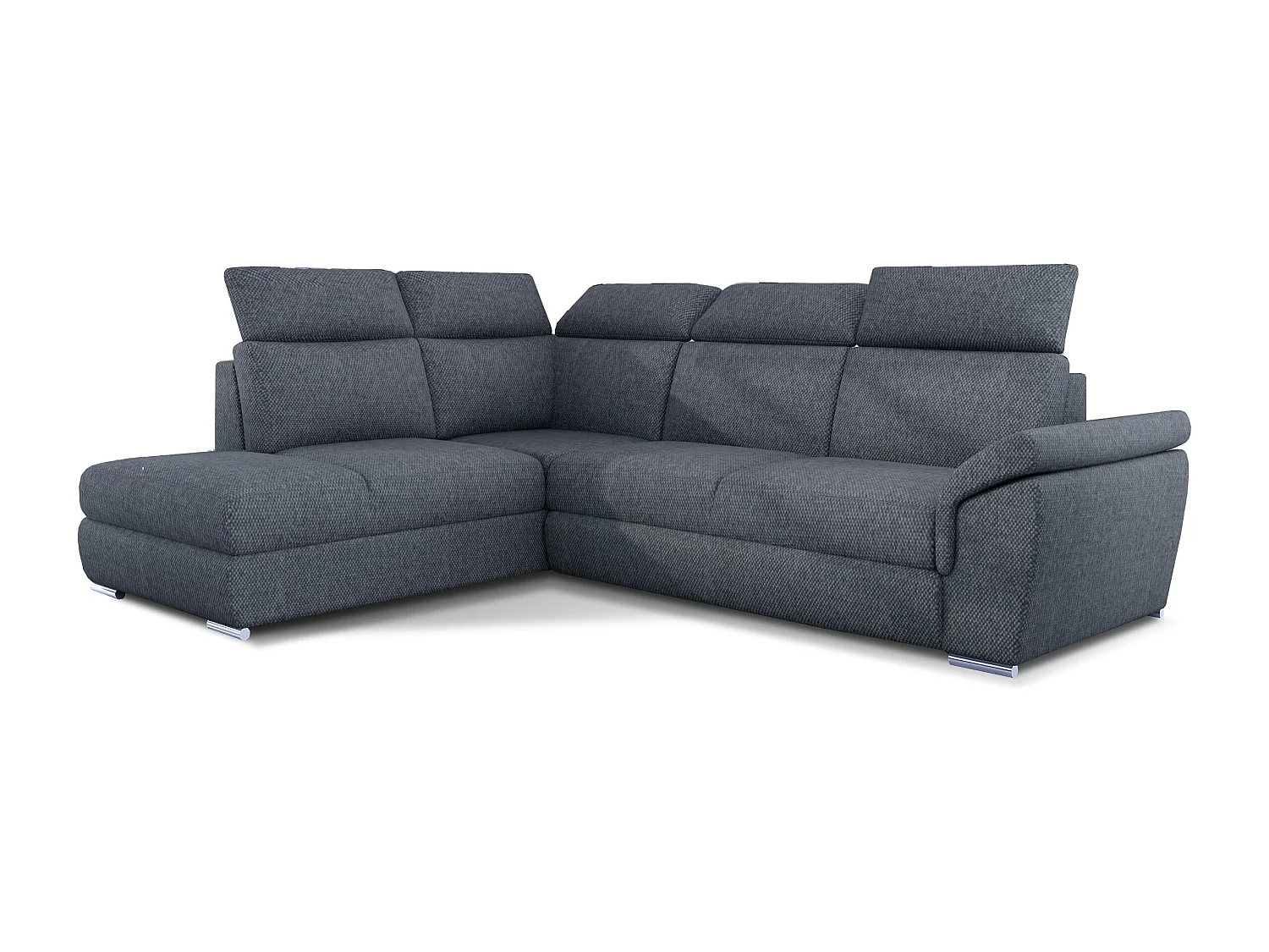 Canapé angle gauche convertible tissu doux gris foncé chiné avec appuis-tête réglables Kepita 260cm