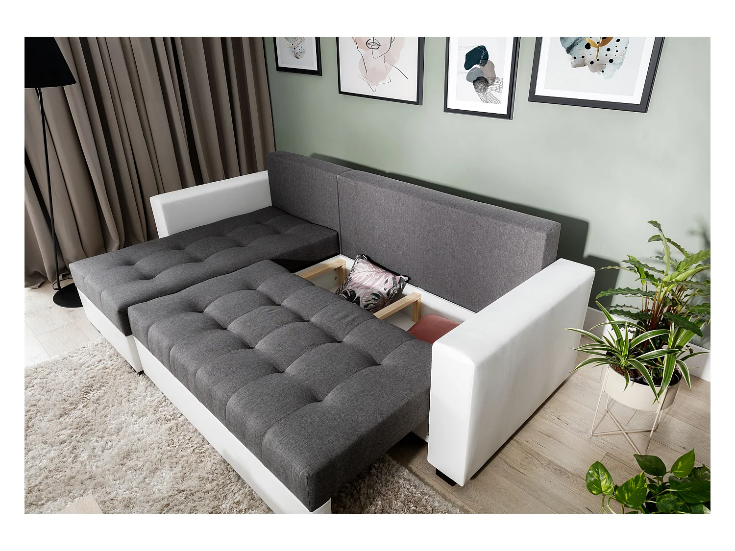 Canapé d'angle convertible et réversible tissu marron Zelly 237cm