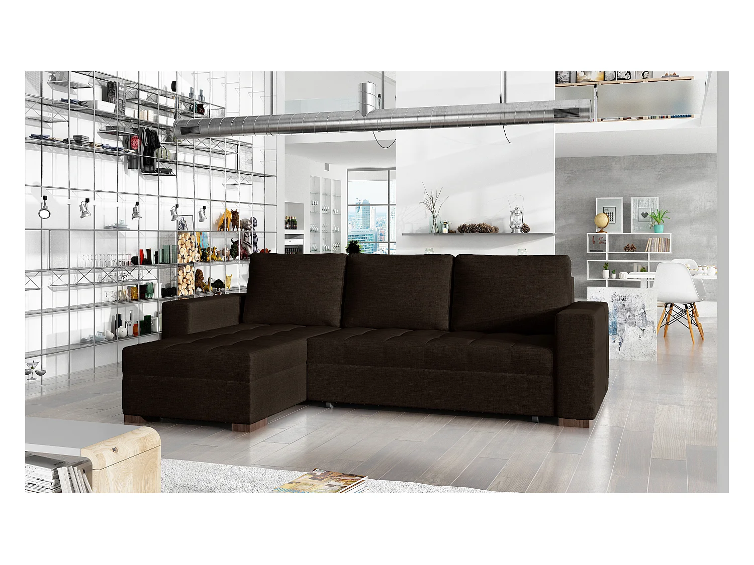 Canapé d'angle convertible et réversible tissu marron Zelly 237cm