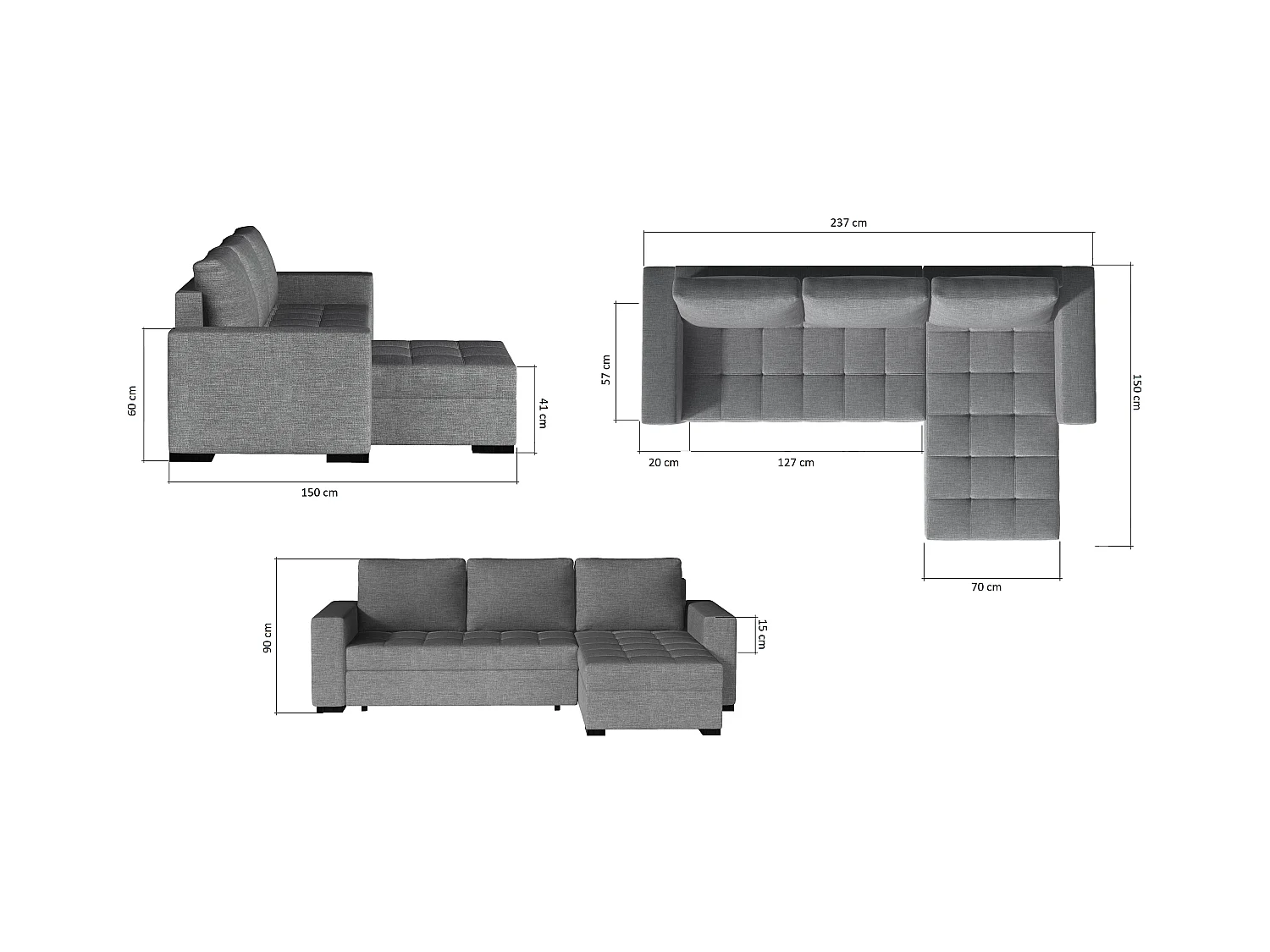 Canapé d'angle convertible et réversible tissu marron Zelly 237cm