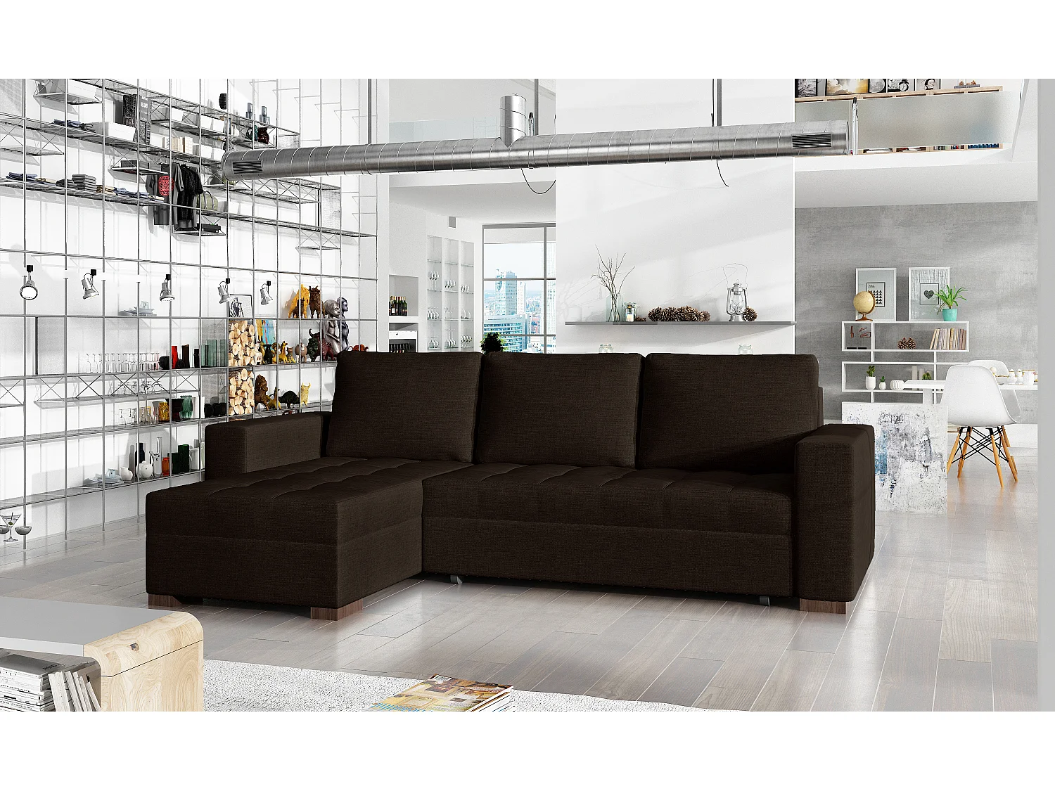 Canapé d'angle convertible et réversible tissu marron Zelly 237cm