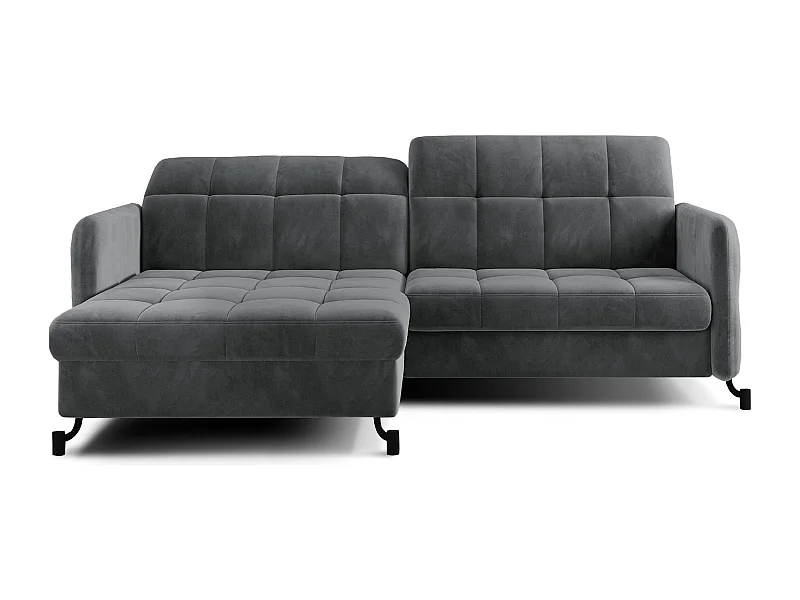 Canapé convertible angle gauche avec têtières réglables velours matelassé gris foncé Lory 225cm
