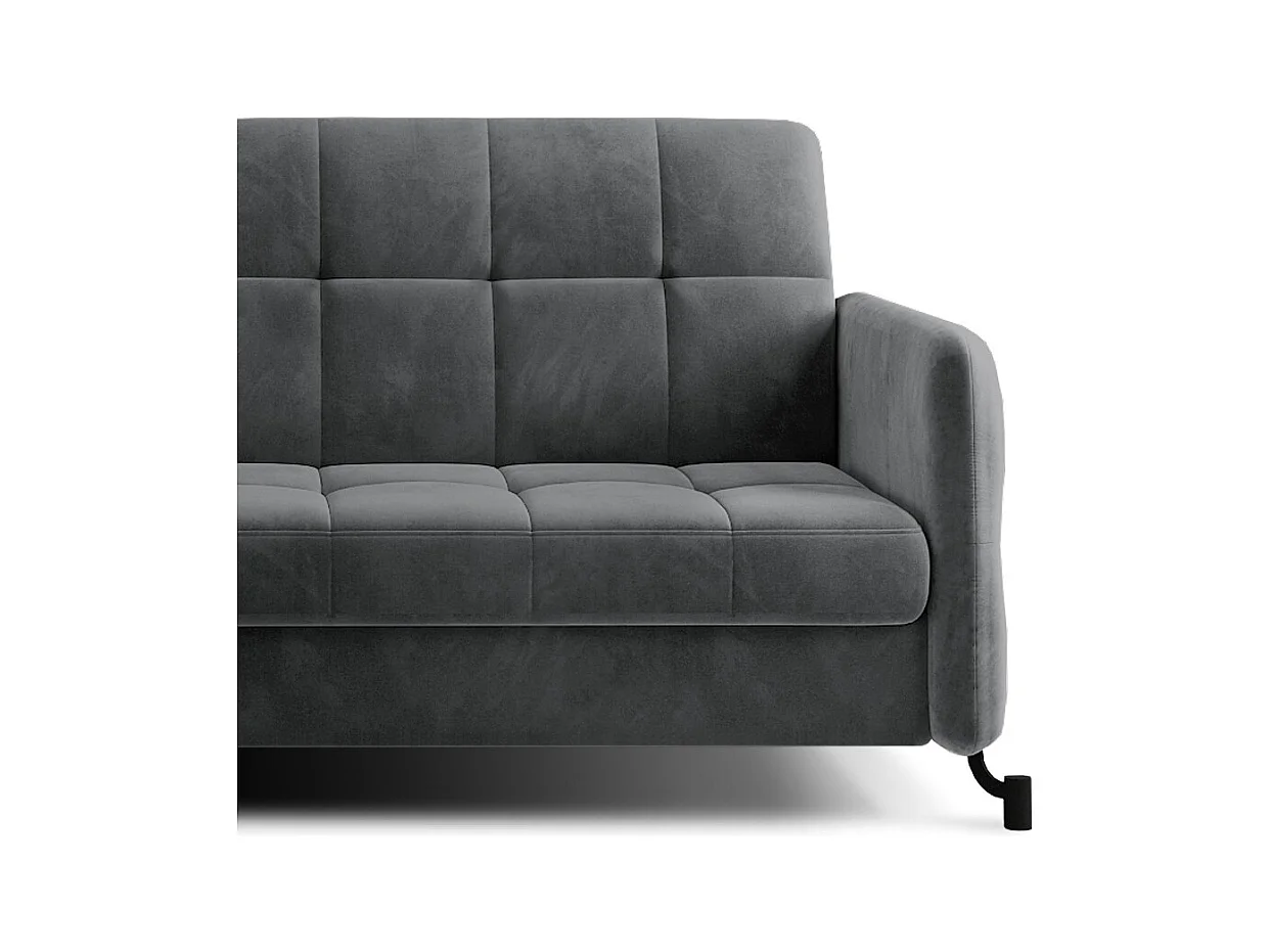 Canapé convertible angle gauche avec têtières réglables velours matelassé gris foncé Lory 225cm