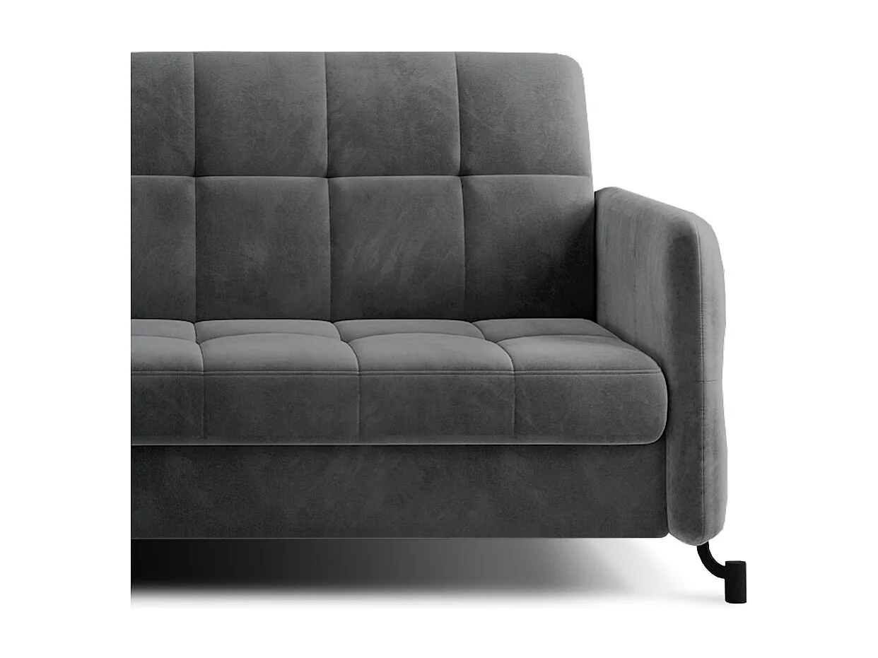 Canapé convertible angle gauche avec têtières réglables velours matelassé gris foncé Lory 225cm