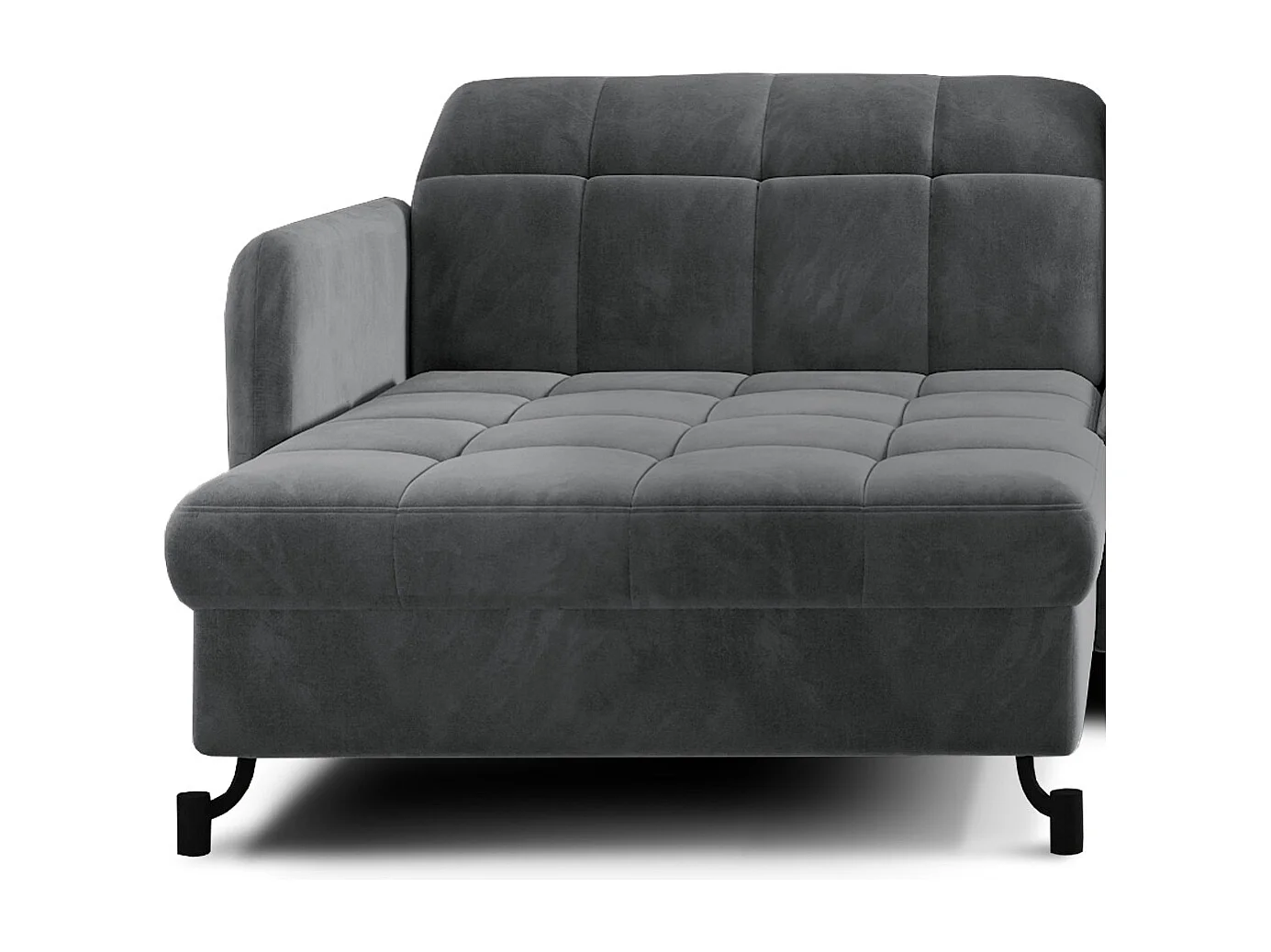 Canapé convertible angle gauche avec têtières réglables velours matelassé gris foncé Lory 225cm